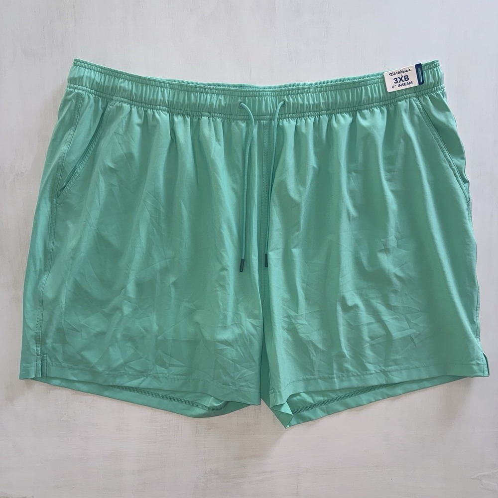NEW Caribbean Swim Trunks Men 3XB Waveliner Shorts Bathing Suit Big Man Aqua